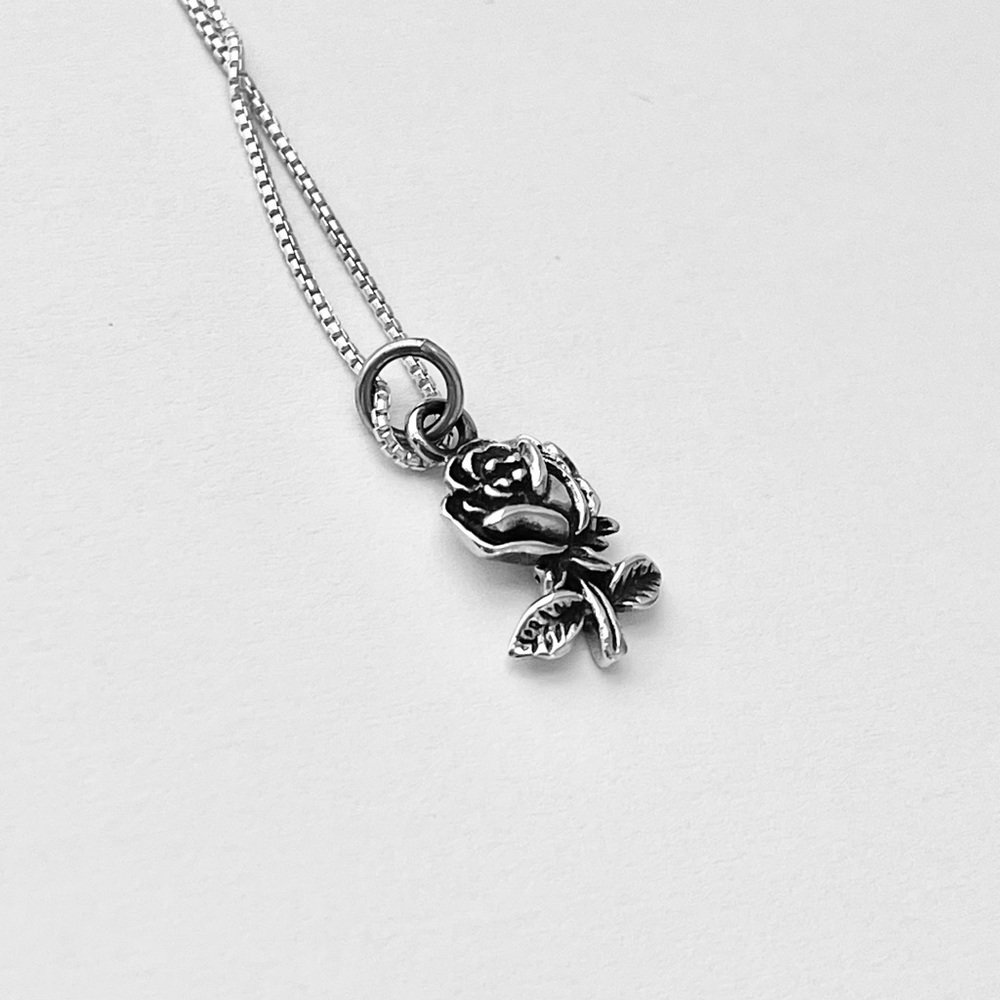 Sterling Silver Small Single Stem Rose Necklace, … - image 5